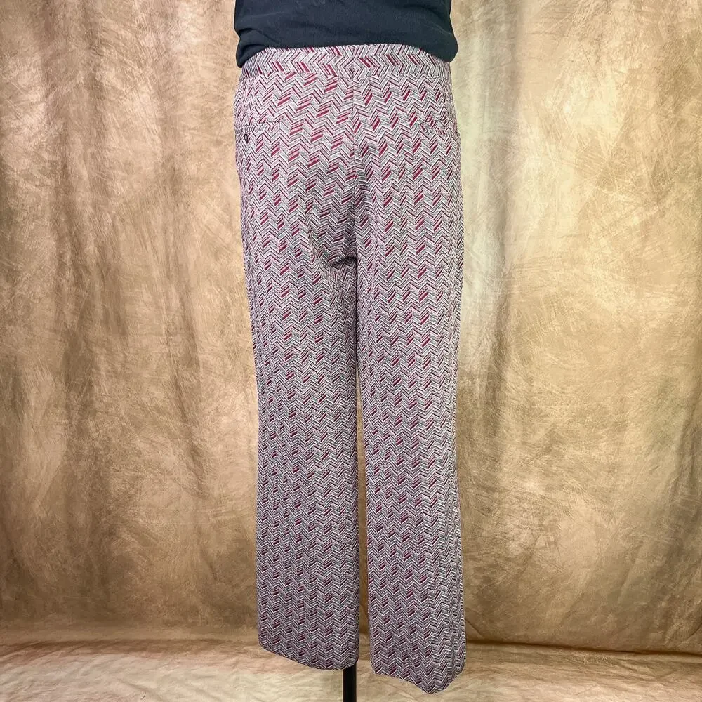 Vintage 70s Polyester Pants Chevron Stripe High Rise Red Gray Flare Retro Disco
